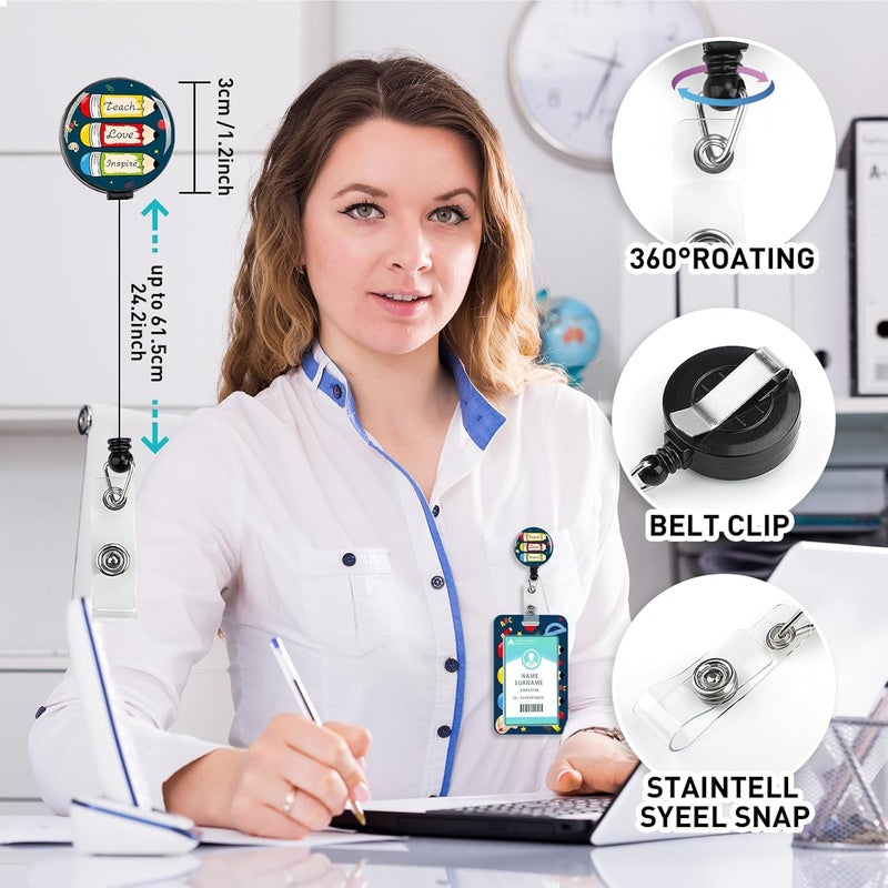 Hinsly ID Badge Holder with Lanyard, Retractable Badge Holders Reels with Lanyards Adjustable, for Women Kids Teacher Nurses Doctor Student - Image 4